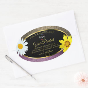 Floral Gold Purple and Black Product Labels Logo