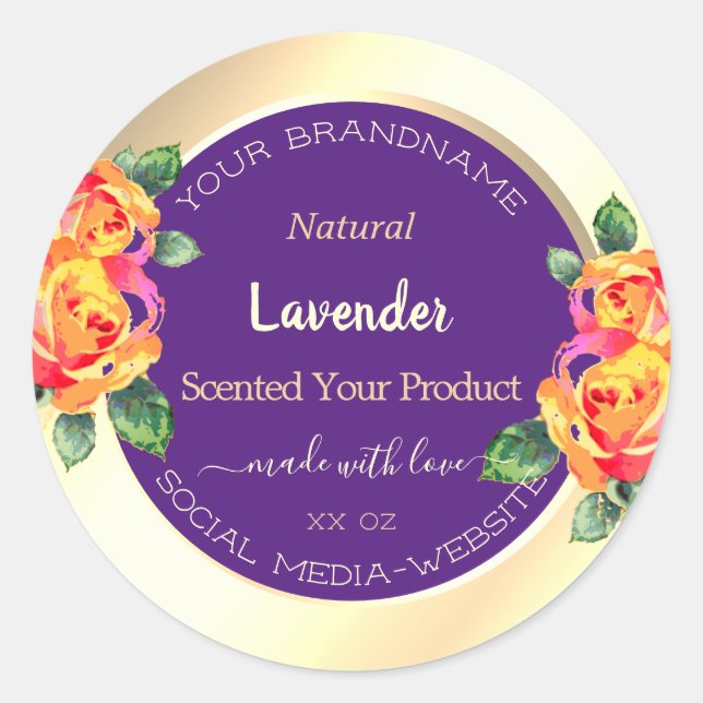 Floral Gold Purple Colours Product Packaging Label (Front)