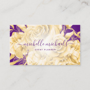 Floral Gold Purple Modern Script Business Card