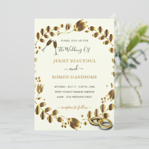 Floral Gold QR Code Wedding Invitation Template