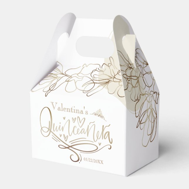 Floral Gold Quinceañera Favour Box (Front Side)