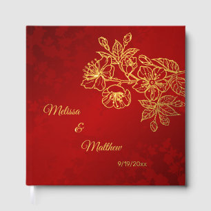 Floral Gold Red Christmas Wedding Guest Book