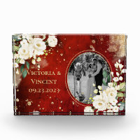 Floral Gold Red Cream Names Wedding Photo Block