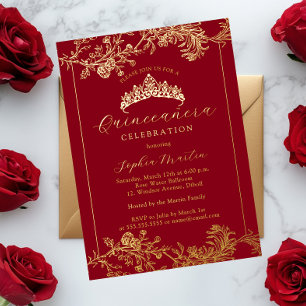 Floral Gold Red Vintage Quinceanera 