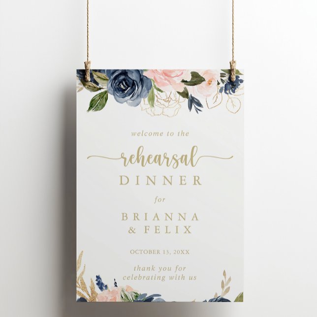 Floral Gold Rehearsal Dinner Welcome Sign (Creator Uploaded)