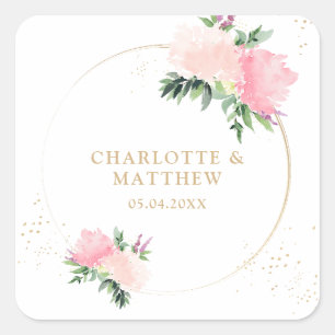 Floral Gold Romantic Wedding Square Sticker