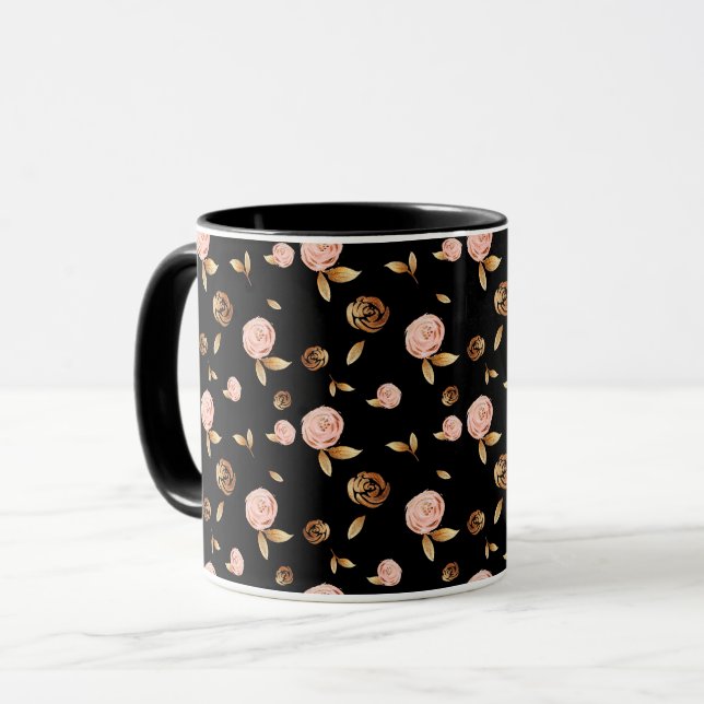 Floral Gold Rose Mug (Front Left)