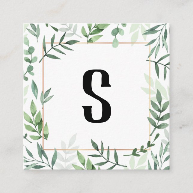 Floral Gold Rustic Greenery Square Business Card (Front)