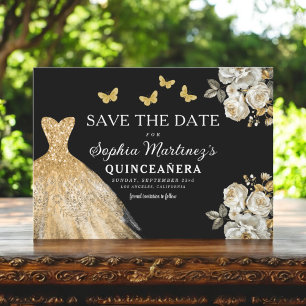Floral Gold Save the Date Birthday Quinceanera
