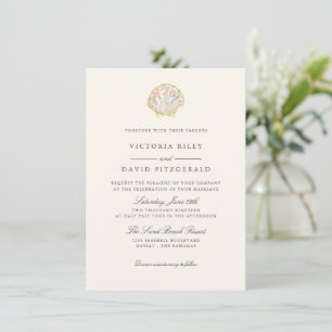Floral Gold Seashell Elegant Ocean Beach wedding Invitation