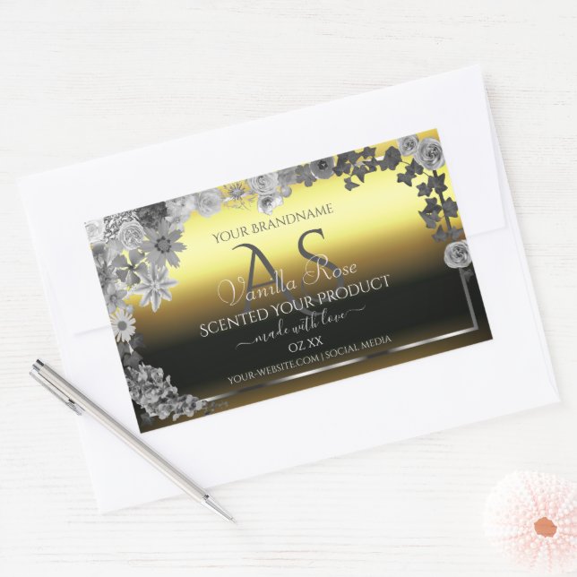 Floral Gold Silver Grey Product Labels Monogram (Envelope)