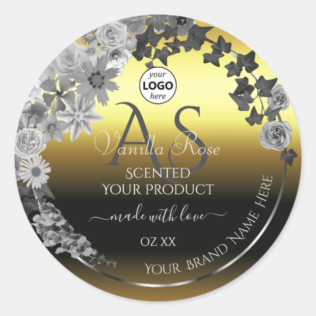Floral Gold Silver Product Labels Monogram Logo (Front)