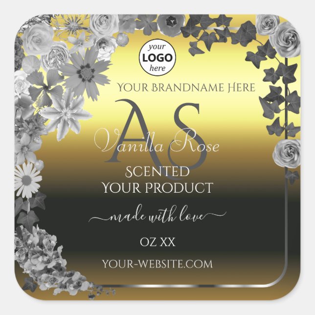 Floral Gold Silver Product Labels Monogram Logo (Front)