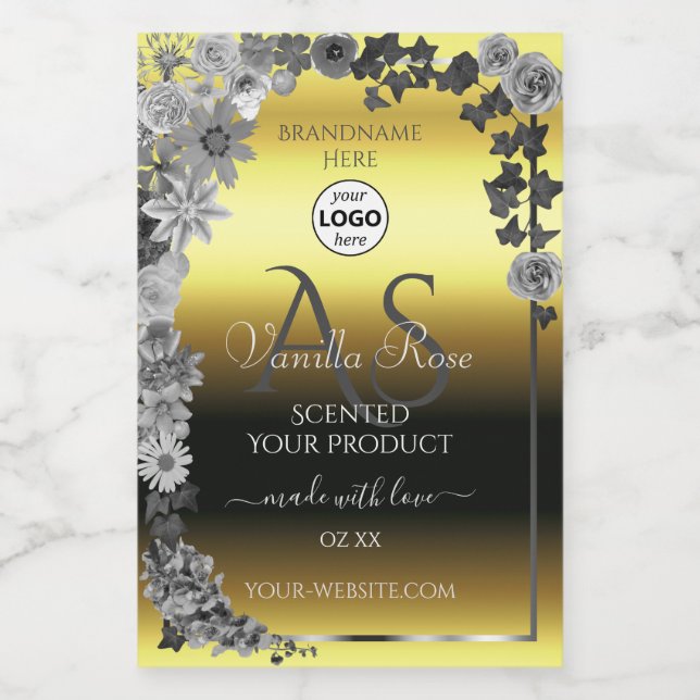 Floral Gold Silver Product Labels Monogram Logo (Single Label)