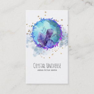*~* Floral Gold Stars Crystal Gemstone Universe Business Card