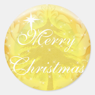 Floral Gold Sticker Gold Christmas Tree with Stars