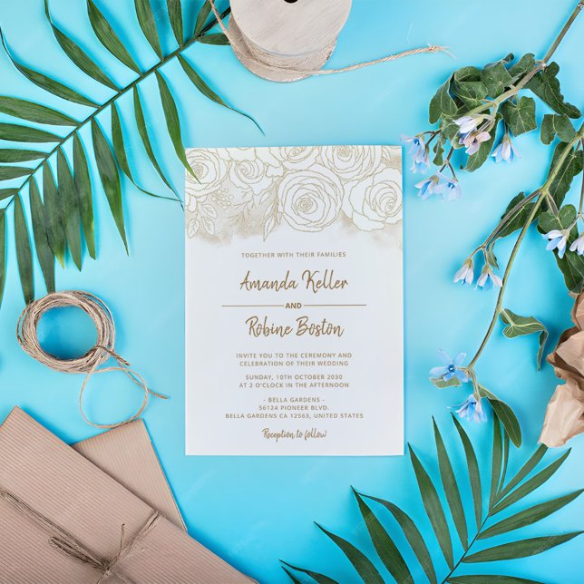 Floral Gold Strokes Wedding Invitation (Creator Uploaded)