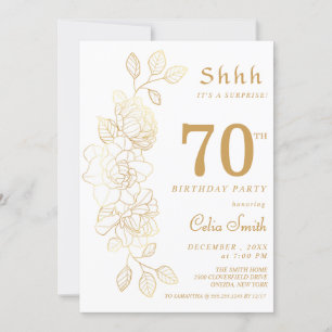 Floral Gold  Surprise 70th Birthday  Invitation
