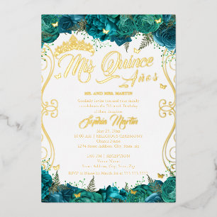 Floral Gold Teal Scroll Mis Quince Quinceanera