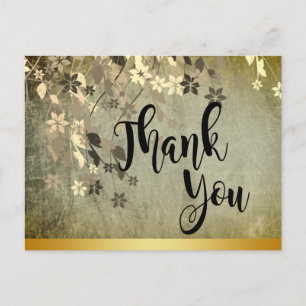 Floral Gold Thank You Wedding vintage classic Postcard