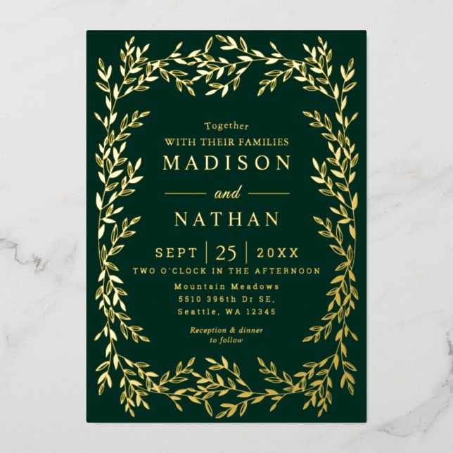 Floral Gold Victorian Wedding Foil Invitation (Front)