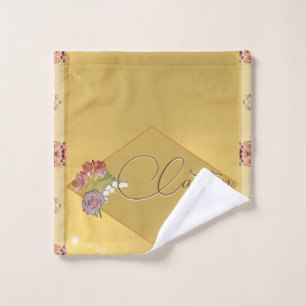 Floral Gold w/ Name Bath Towel Set