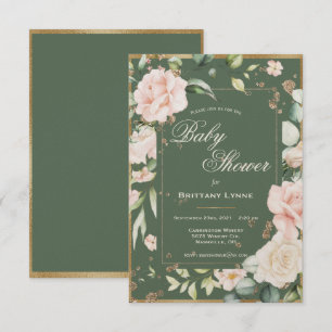 Floral Gold Watercolor Baby Shower Invitation