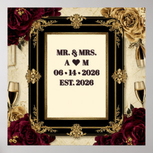 Floral Gold Wedding Decorative Botanical Poster