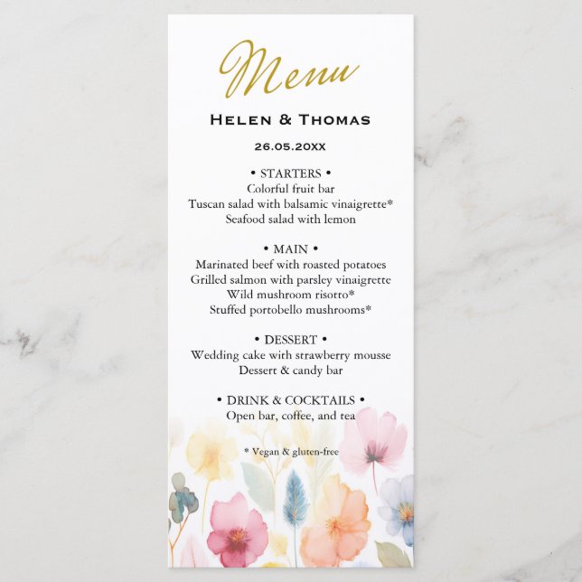 Floral Gold Wedding Menu (Front)