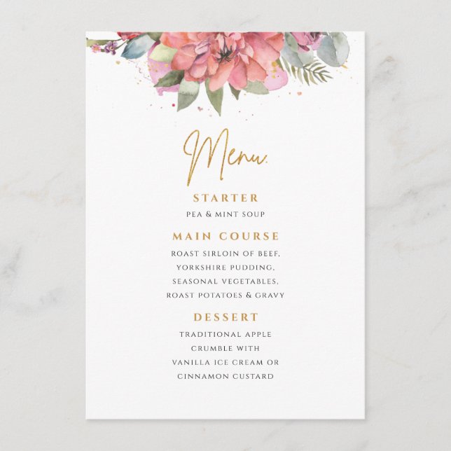 Floral & Gold Wedding Menu Card (Front)