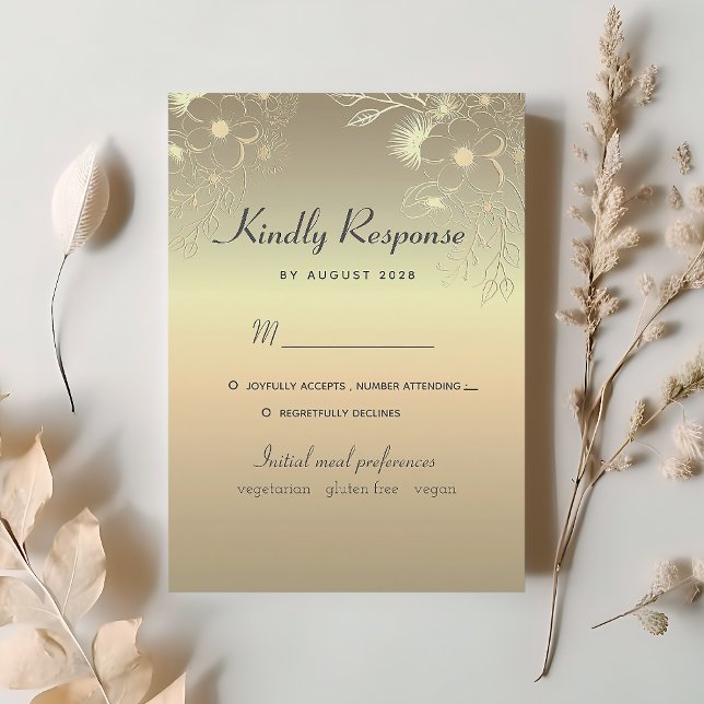 Floral Gold Wedding RSVP Card (Creator Uploaded)