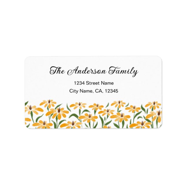 Floral Golden Black-Eyed Susan Watercolor Elegant Label (Front)
