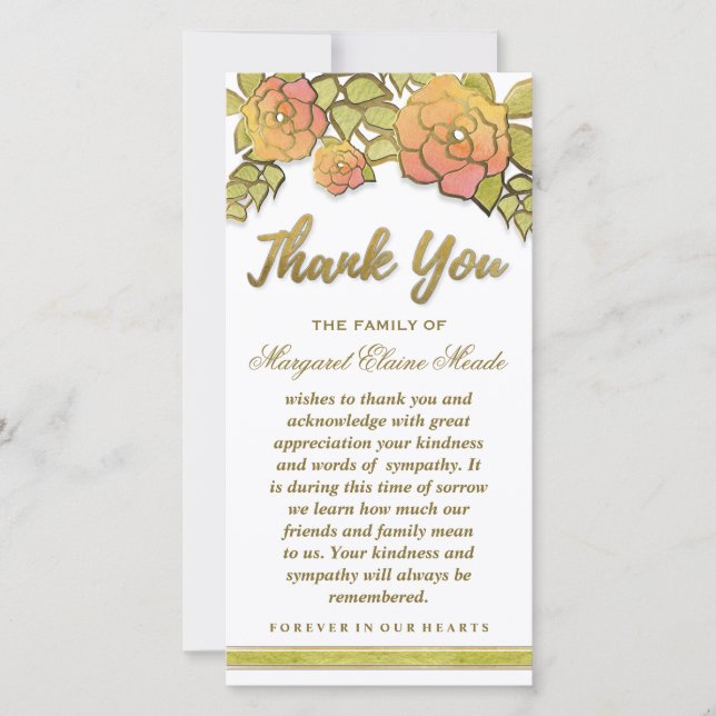 Floral Golden Elegant Thank You Sympathy Card (Front)
