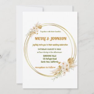 Floral golden frame Wedding Invitation