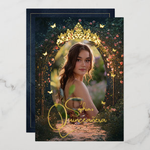 Floral Golden Garden Butterfly Photo Quinceanera