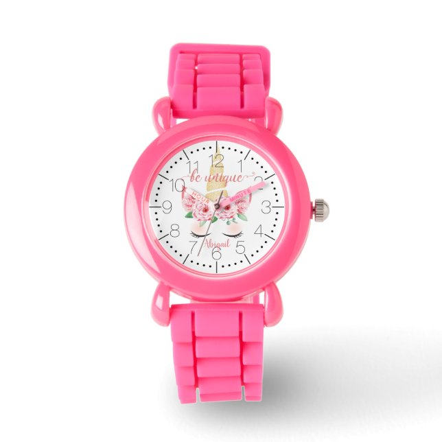 Floral Golden glitter image Horn Unicorn Watch (Front)