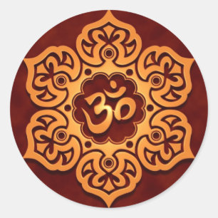 Floral Golden Red Aum Design Classic Round Sticker
