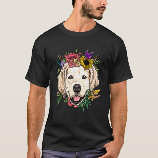 Floral Golden Retriever Botanical Plant Flower Pet T-Shirt (Front)