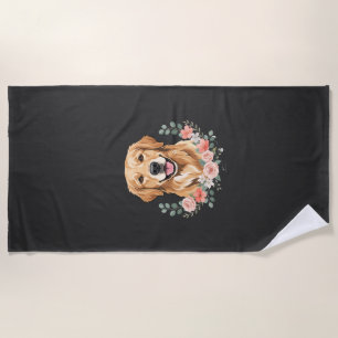 Floral Golden Retriever Dog Portrait Sublimation Beach Towel