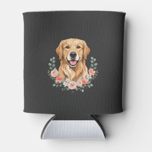 Floral Golden Retriever Dog Portrait Sublimation Can Cooler