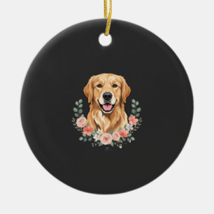 Floral Golden Retriever Dog Portrait Sublimation Ceramic Tree Decoration