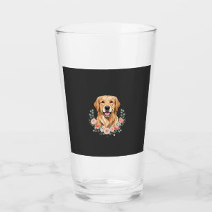 Floral Golden Retriever Dog Portrait Sublimation Glass
