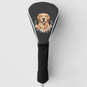 Floral Golden Retriever Dog Portrait Sublimation Golf Head Cover