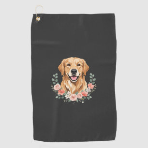 Floral Golden Retriever Dog Portrait Sublimation Golf Towel