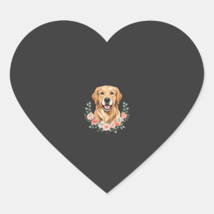Floral Golden Retriever Dog Portrait Sublimation Heart Sticker