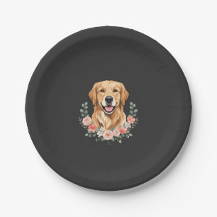 Floral Golden Retriever Dog Portrait Sublimation Paper Plate