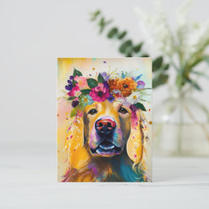 Floral Golden Retriever painting Postcard
