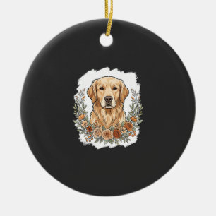 Floral Golden Retriever Sublimation Ceramic Tree Decoration