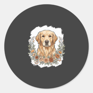 Floral Golden Retriever Sublimation Classic Round Sticker
