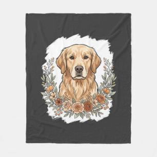 Floral Golden Retriever Sublimation Fleece Blanket